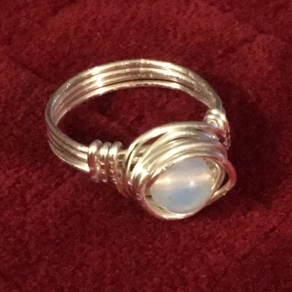 Opalite Silver plated wire wrapped ring . - Picture 4 of 5
